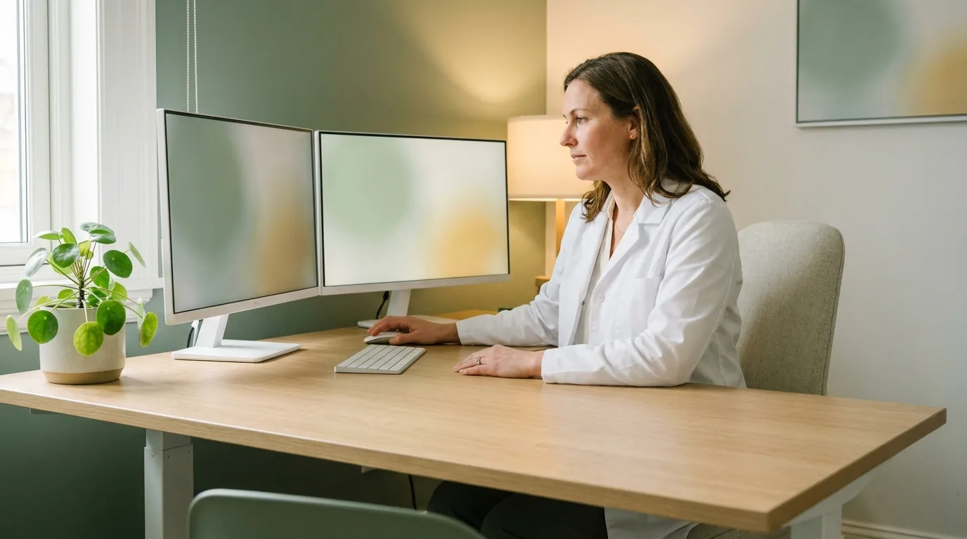 A physician reviewing a record before approving it